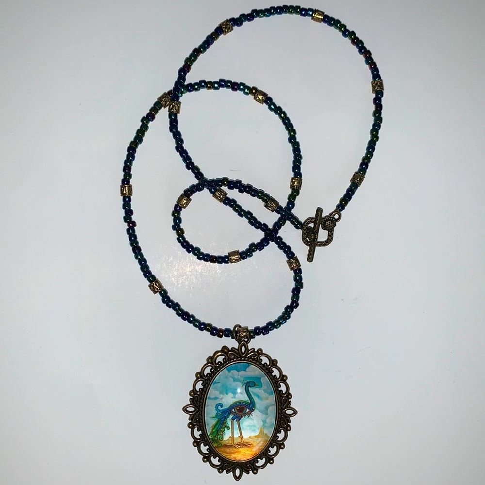 Evil Eye Peacock Pendant Necklace - Picture 2 of 6